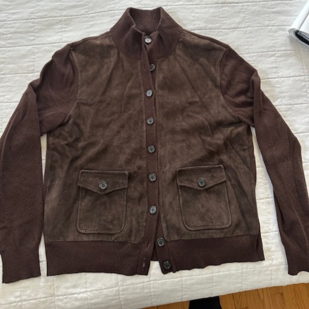 Vintage 90s Ralph Lauren green label suede and cashmere cardigan